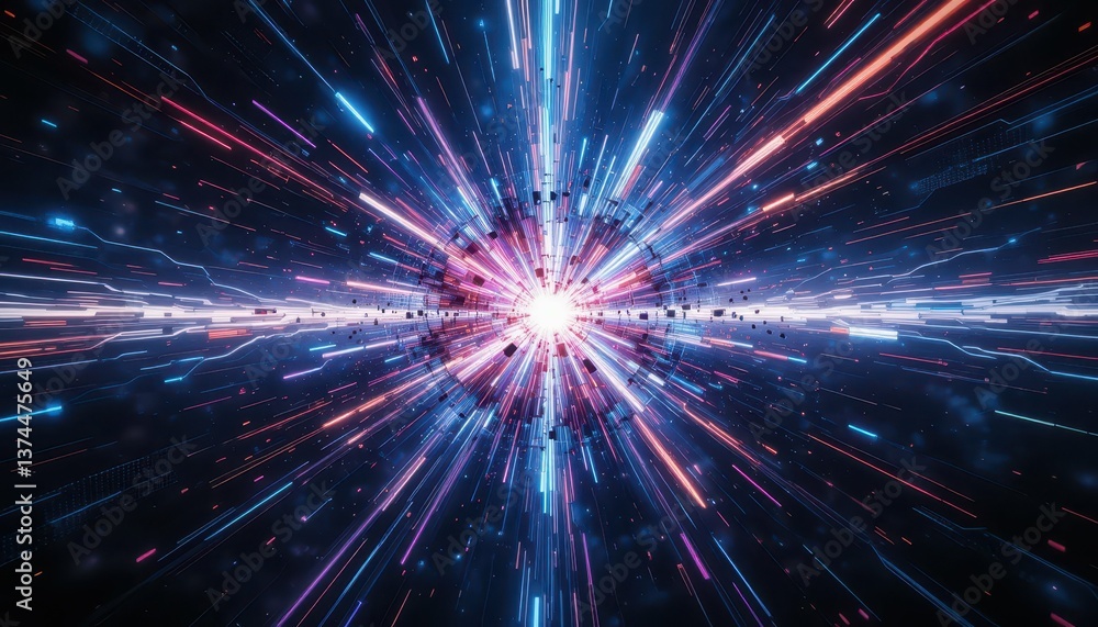 Poster abstract explosion of light and energy in vibrant colors and patterns