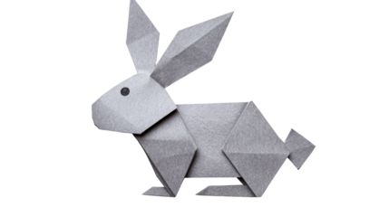 Origami bunny papercraft, handmade animal design, folded gray rabbit, cut out transparent