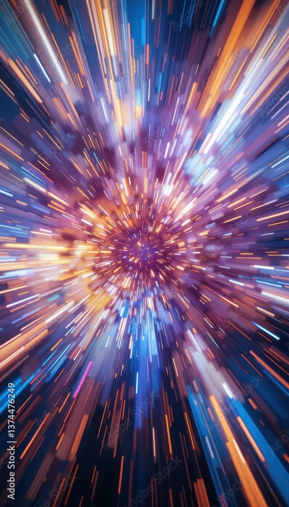 Poster vibrant abstract motion blur design with light trails in space