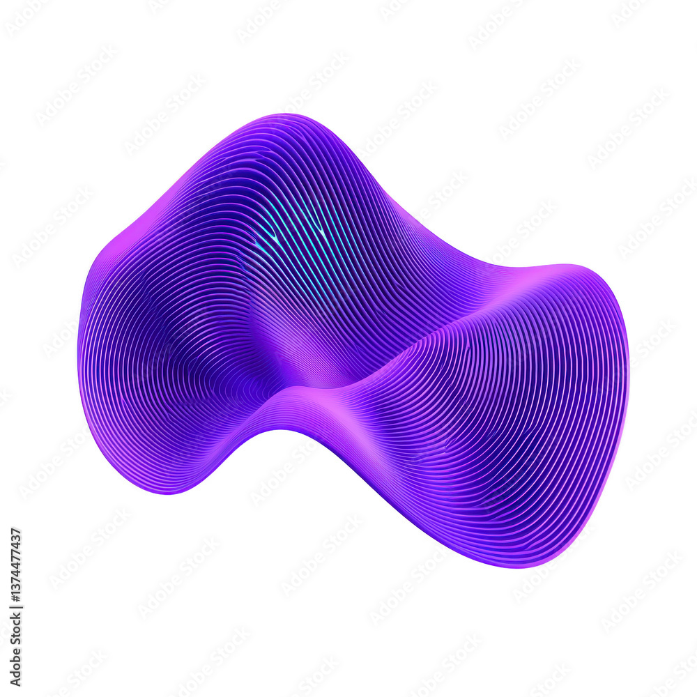 Poster a dynamic, abstract 3d shape with vibrant purple and blue hues, featuring smooth, flowing lines and 