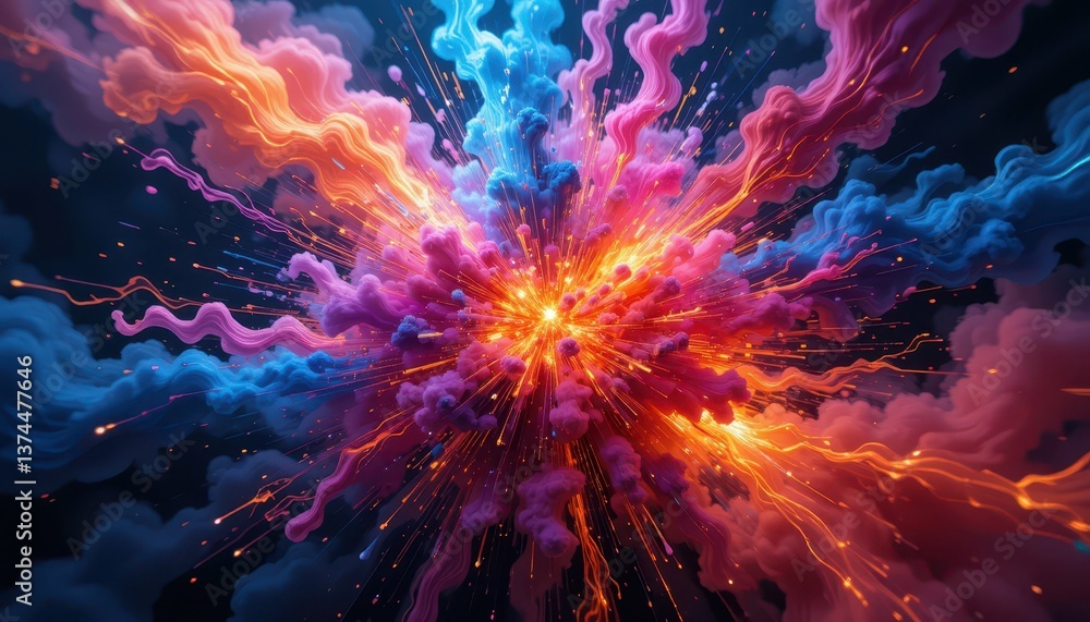 Poster vibrant abstract explosion of colorful clouds and dynamic light effects