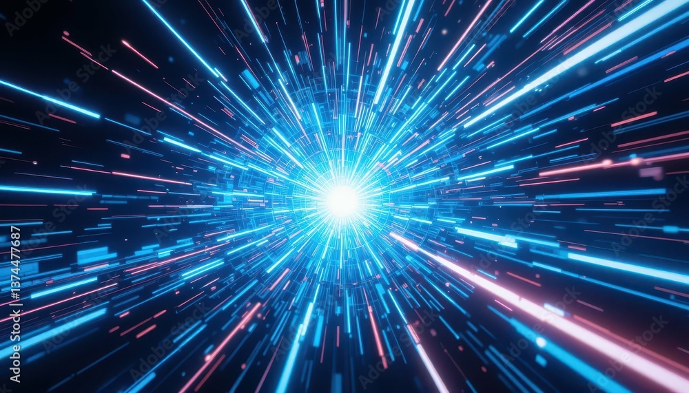 Poster dynamic burst of light with blue and red rays background