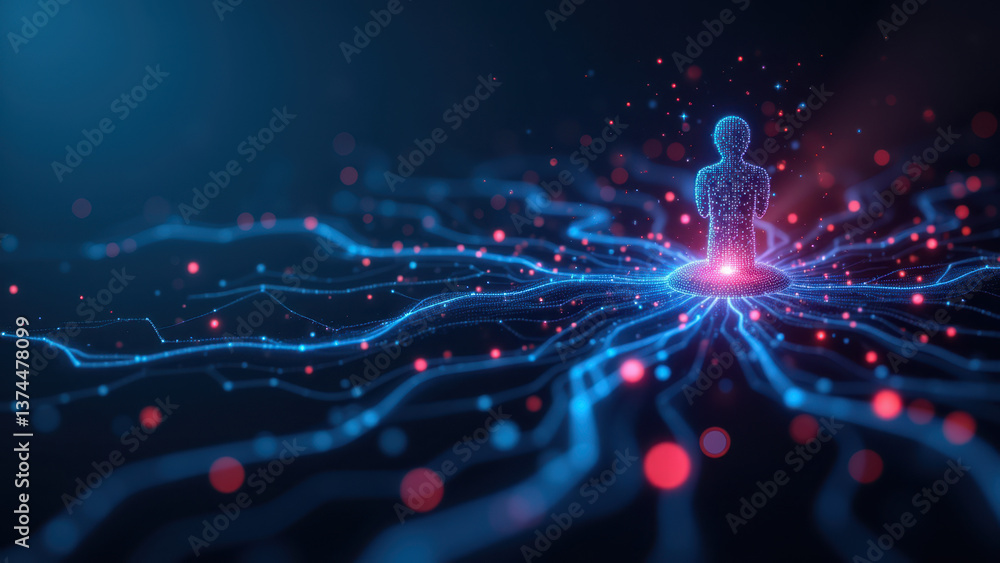 Poster a digital artwork showcasing a neuron network with a focus on the concept of glp-1.