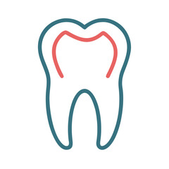 Obraz premium Outline illustration of a tooth with red and blue lines on a white background in a simple and colorful design