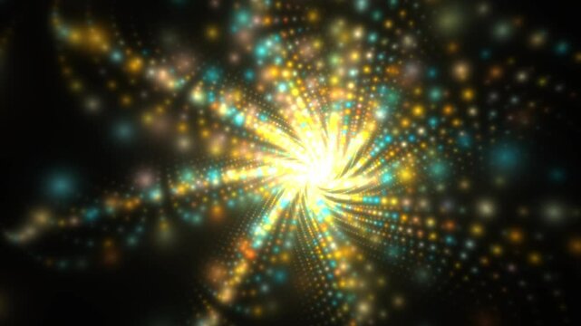 hypnotische drehende Spirale aus gelb gr&uuml;n leuchtenden Lichtern &ndash; farbenfrohes Technologie-Design, Meditation, futuristische Energie und modernes visuelles Konzept, Entschleunigung