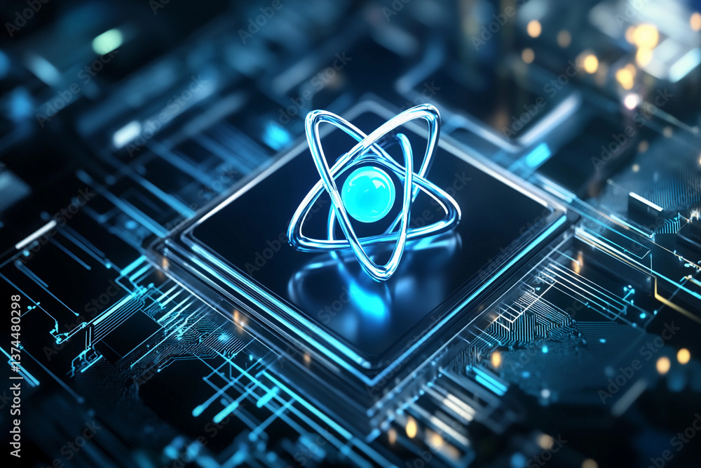 Poster futuristic atomic energy symbol on advanced technology generative ai