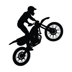 Naklejka premium silhouette of an off-road dirt bike rider mid-jump set against a white background