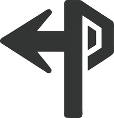 Black Arrow Sign pointing Left, Abstract Directional Icon on Transparent Background