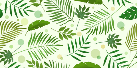 Green tropical leaves seamless pattern