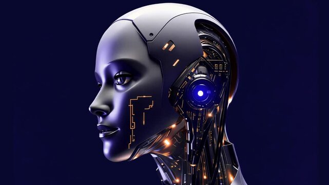 Futuristic ai robot animation isolated asset, transparent 4K video, alpha channel, ProRes 4444