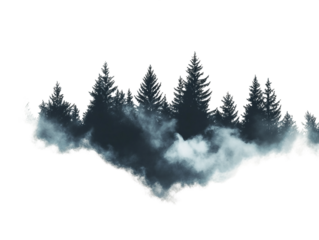Stylized Cloud Formation with Dark Teal Evergreen Trees, PNG