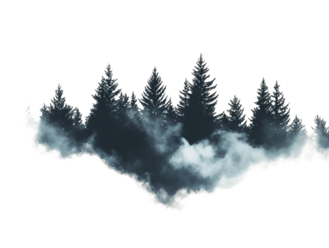 Stylized Cloud Formation with Dark Teal Evergreen Trees, PNG
