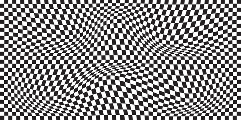 Black and White distorted checkered background, retro pattern vector. EPS 10.