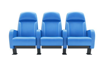 Three Blue Theater Seats on Transparent Background, PNG