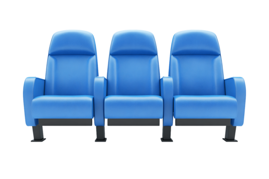 Three Blue Theater Seats on Transparent Background, PNG