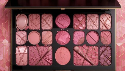  Luxurious Art Deco Inspired Pink Makeup Palette with Gold Vector Details