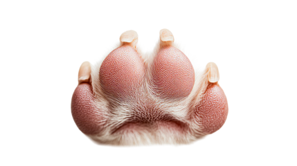 Canine paw pad macro detail close-up, textured animal foot, cut out transparent