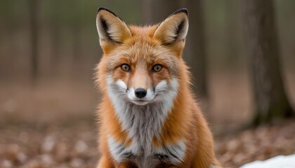 Fototapeta premium A cute red fox cub in the wild with fluffy fur