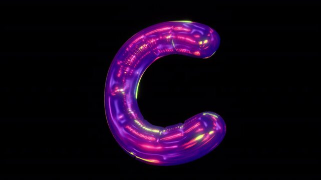 A shimmering 3D reflective alphabet letter C in an iridescent bubble typeface style, with embedded alpha for easy drag and drop overlay.