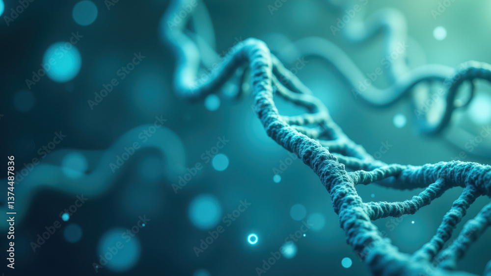 Poster close-up view of a glp1 molecule with its complex structure highlighted against an abstract blue bac