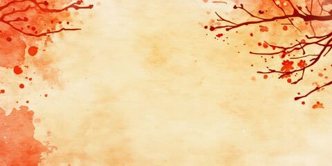 Peach Watercolor Background, Red Flowers, Delicate Floral Illustrations, Airy, Gentle, Soft Focus