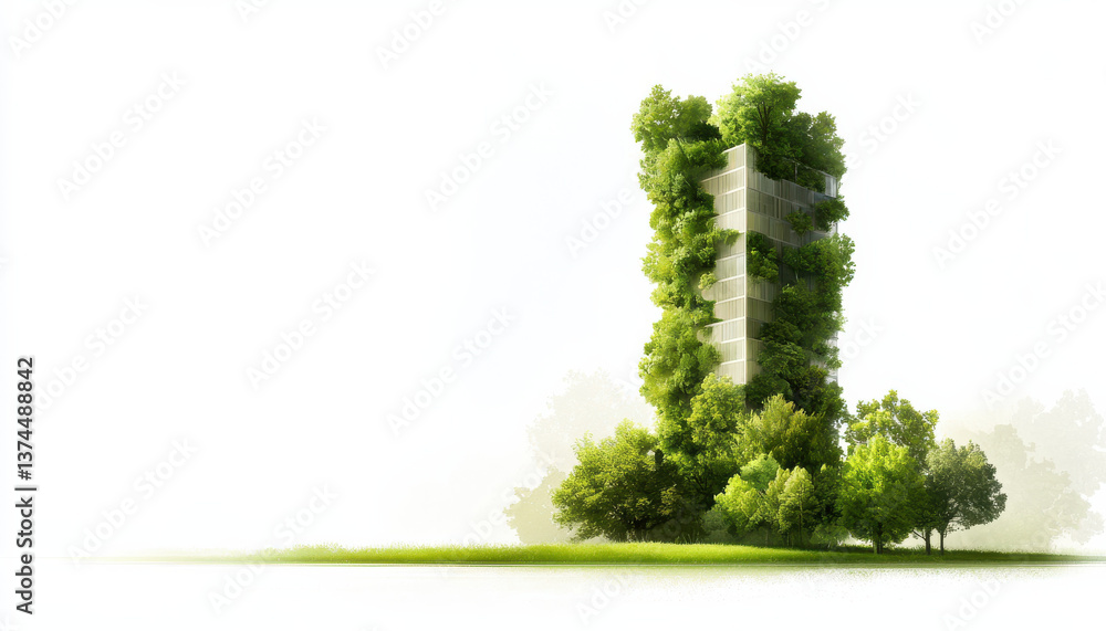 Poster sustainable architecture blends nature with modern design creating harmonious environment that inspi