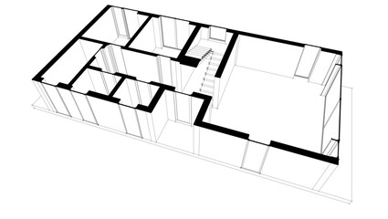 Futuristic Architectural Wireframe. Abstract Modern Building Design in Digital Sketch Style