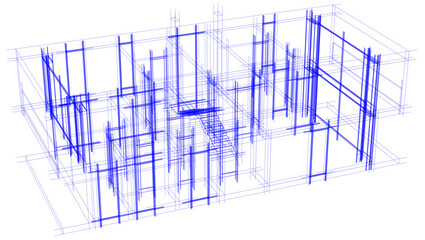 Futuristic Architectural Wireframe. Abstract Modern Building Design in Digital Sketch Style
