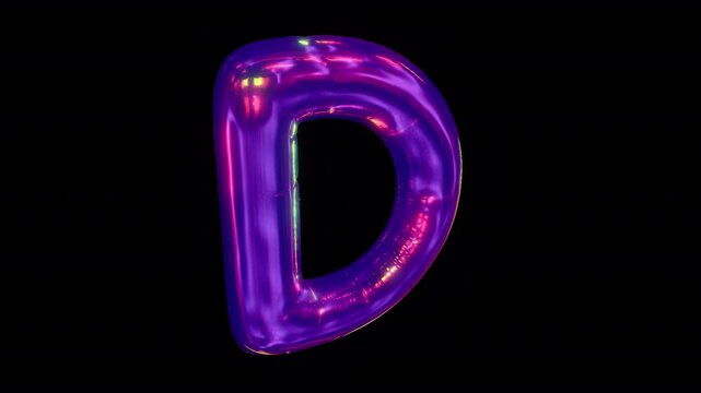A shimmering 3D reflective alphabet letter D in an iridescent bubble typeface style, with embedded alpha for easy drag and drop overlay.