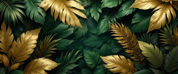  Gold Tropical Leaves Tropical Leaves with Gold Leaf. Luxurious Nature.