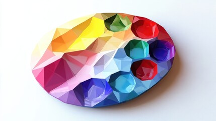 A colorful low poly art palette sitting against white background