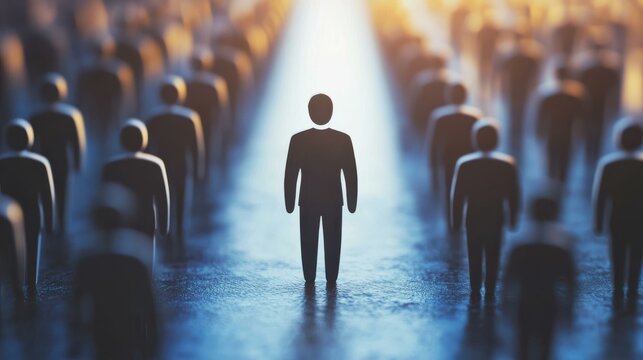 Blurred figures in row focus on single figure concept of leadership - Powered by Adobe