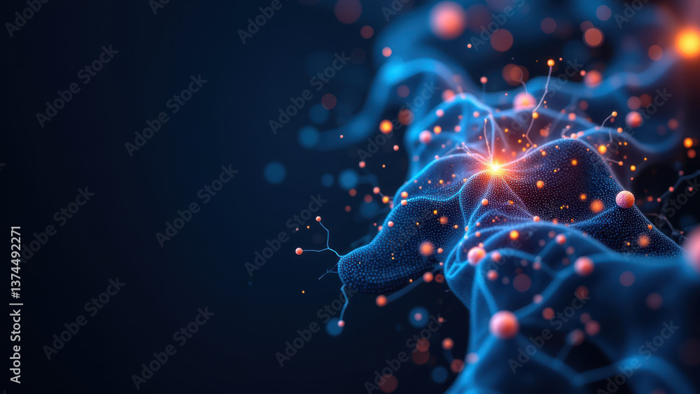 Aufkleber a 3d rendered image of a molecule structure with glowing points representing atoms, highlighting glp