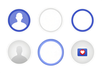 Facebook story, live stream, new story badge vector set. Isolated empty Facebook stories badges and live buttons on white background. Circle frame for profile picture. 