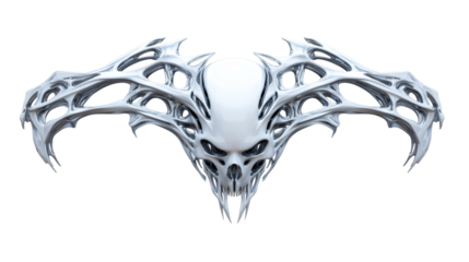 Futuristic alien skull design with intricate bone structure, cut out transparent