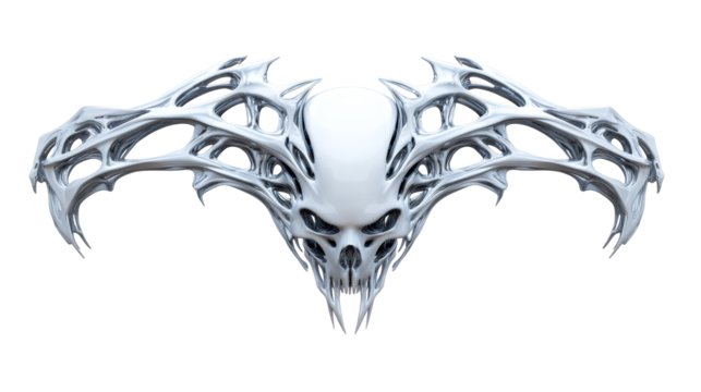Futuristic alien skull design with intricate bone structure, cut out transparent