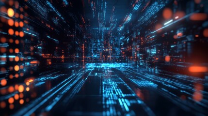 Digital Circuit Board Illusion: Cyberpunk Cityscape of Tech and Data