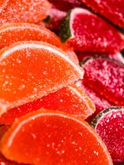 Citrus Slice Shaped Jelly Candies Sugar Coated Sweet Dessert Macro Photography Tasty Treat for Kids and Adults 