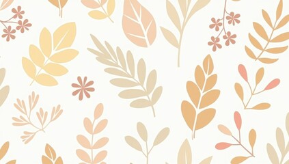 Abstract plant leaf art seamless pattern with colorful freehand doodle collage. Organic leaves cartoon background, simple nature shapes in vintage pastel colors