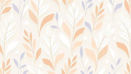 Fototapeta premium Abstract plant leaf art seamless pattern with colorful freehand doodle collage. Organic leaves cartoon background, simple nature shapes in vintage pastel colors