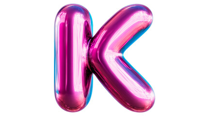 Pink Metallic Letter K, Inflated Design, Isolated Cutout , cut out transparent