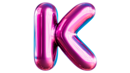 Pink Metallic Letter K, Inflated Design, Isolated Cutout , cut out transparent