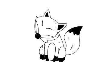 Cute cartoon fox illustration in black and white style