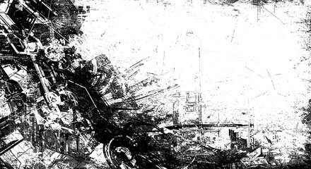 Fototapeta premium Abstract Sci fi grunge black and white distressed texture background, transparent background