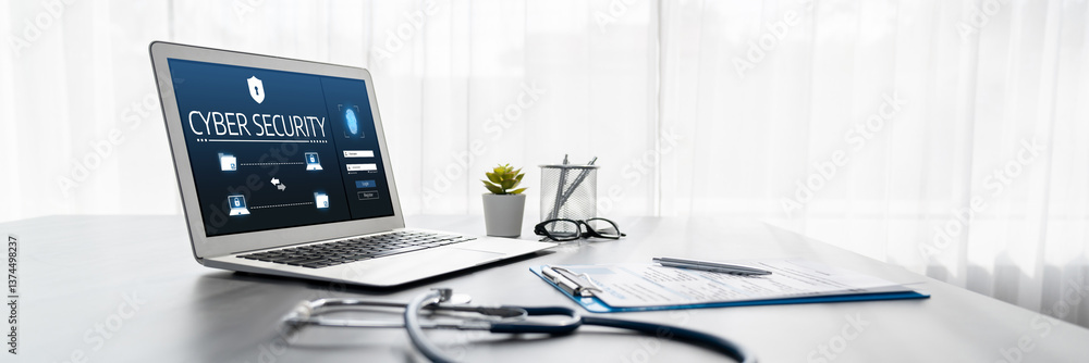 Aufkleber cyber security system on computer screen protect private information brisk from hacker and cyber att