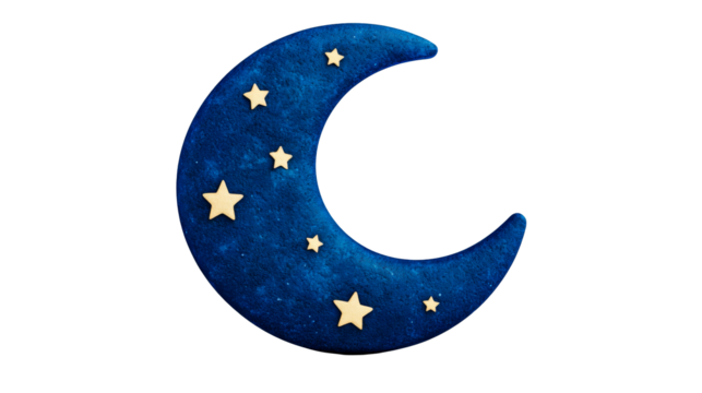 Crescent moon with stars, night sky design element, cut out transparent