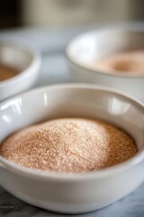 Psyllium powder in a bowl on a kitchen counter