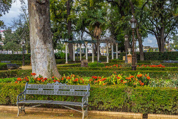 View across a park in Seville, Spain