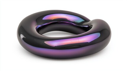 Abstract Black Sculptural Object with Color Reflections and Curves