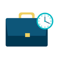 Obraz premium Illustration of a blue briefcase accompanied by a turquoise clock, symbolizing time management, work schedules, business deadlines, and the importance of efficiency in professional settings
